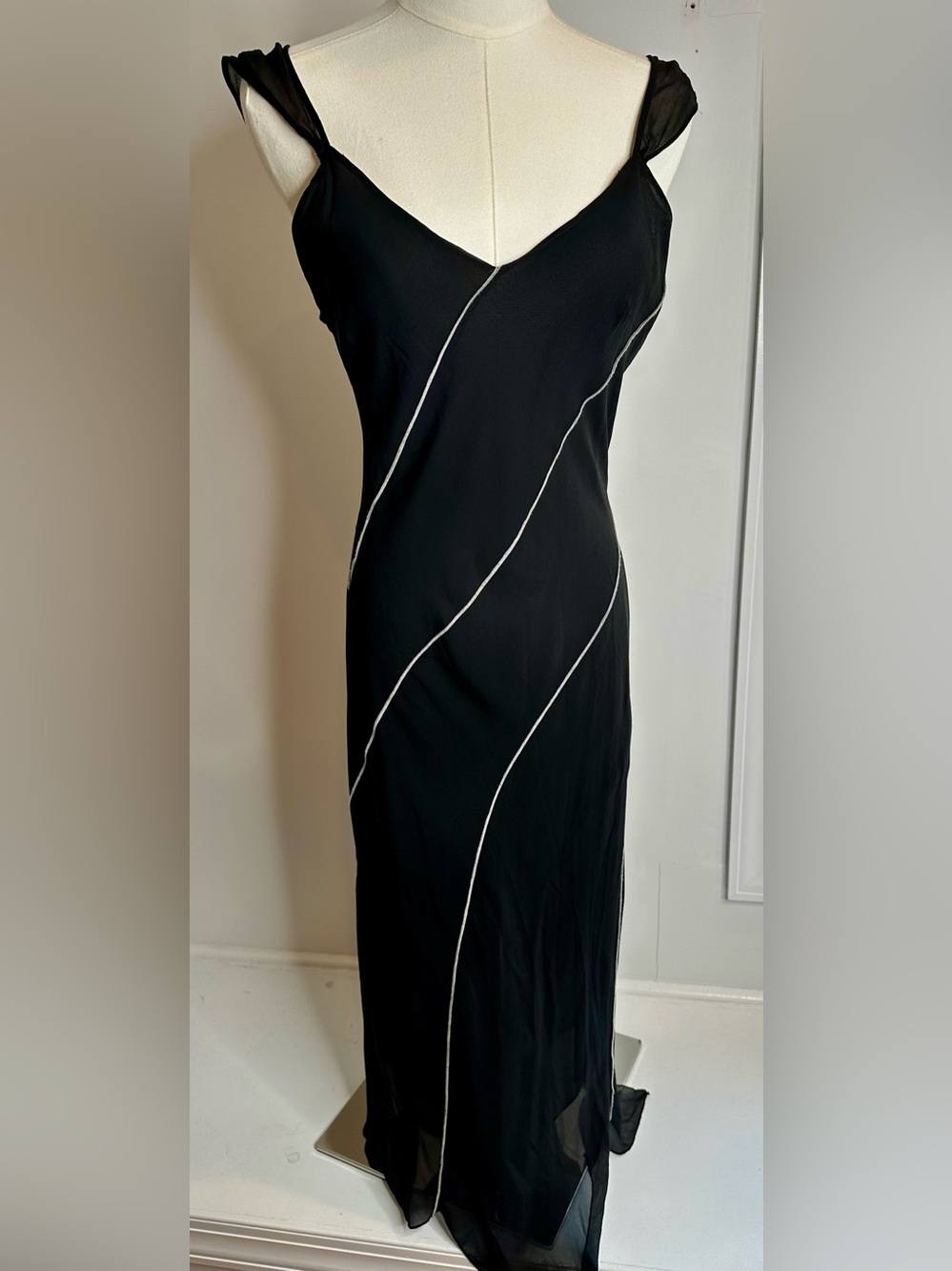 Lapis 100% Silk Black Asymmetrical Maxi Dress Size S